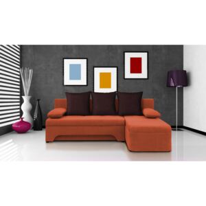 Rohová sedačka Saline oranžová + tmavohnedé vankúše (1 úložný priestor, pena). Akcia -32%. Vlastná spoľahlivá doprava až k Vám domov