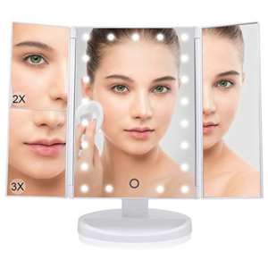 BEZDOTEKU Třípanelové kozmetické make-up zrkadlo s led osvetlením biele zväčšovacie