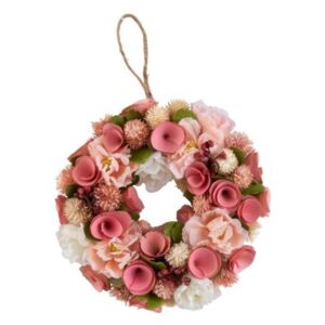 Ružový jarný veniec s kvetinami - Ø 23*6 cm