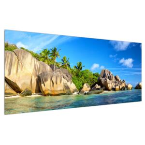 Obraz morskej pláže s palmami (120x50 cm)