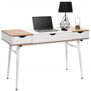 Písací stôl scanda so zásuvkami a výklopnou skrinkou - biely / dub sonoma