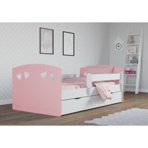 Detská srdiečková posteľ JULIE sa zásuvkou - ružová 160x80 cm