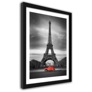 CARO Obraz v ráme - Old Car On The Background Of The Eiffel Tower 40x50 cm Čierna