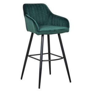 IIG - Barová stolička TURIN vintage smaragdovo zelená zamatová s dekoratívnou prešívkou
