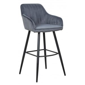 IIG - Barová stolička TURIN vintage šedá zamatová s dekoratívnou prešívkou
