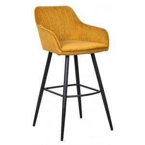 IIG - Barová stolička TURIN vintage horčicovo žltá zamatová s dekoratívnou prešívkou