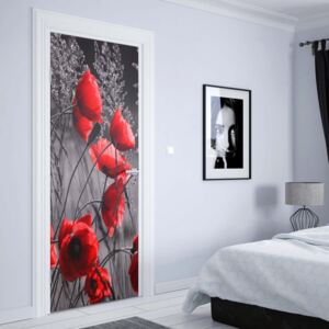 GLIX Fototapeta na dvere - Red Poppies Black And White