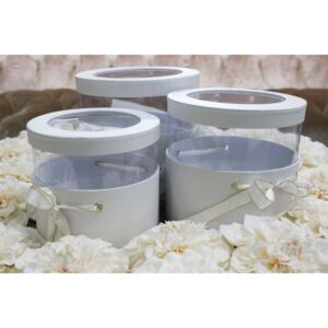 Biele priehľadné okrúhle flower boxy 3-set