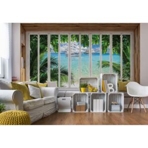 Fototapeta - 3D Window View Tropical Beach Papírová tapeta - 368x280 cm