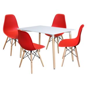 OVN jedálenský set IDN 4497 stôl biely+4 stoličky červené