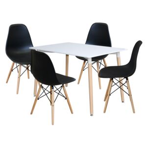 OVN jedálenský set IDN 4494 stôl biely+4 stoličky čierne