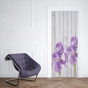 GLIX Fototapeta na dvere - Wood Planks And Purple Flowers Vintage Chic