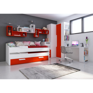 Detská izba B s rohovou šatníkovou skriňou, prístelkou - červená - Detská komoda s zásuvkami B