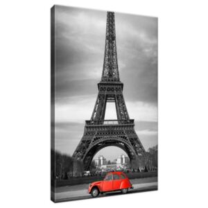 Obraz na plátne Červené auto pod Eiffelovou vežou 20x30cm 1116A_1S