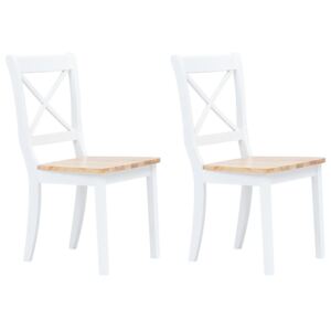Jedálenské stoličky 2 ks, biele a svetlé drevo, kaučukový masív