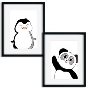 Rámované obrazy pre deti - Čierno biele zvieratká - 2 x A4