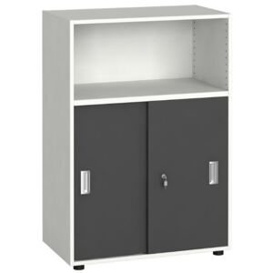 Kancelárska skriňa kombinovaná, zasúvacie dvere, 1087x800x420 mm, biela/grafitová
