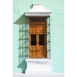 Umelecká fotografia Orange Window and Coral Green Wall in Campeche, Philippe Hugonnard