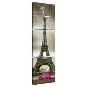 Obraz s hodinami Auto Citroën 2cv pred Eiffelovou vežou 30x90cm ZP1367A_3V