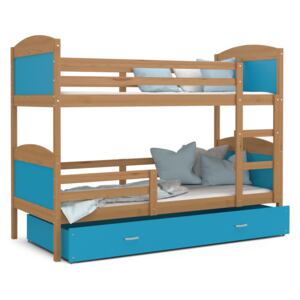 Detská poschodová posteľ so zásuvkou MATTEO - 160x80 cm - modrá / jelša