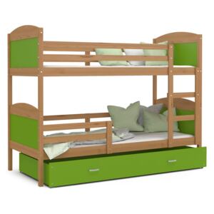 Detská poschodová posteľ so zásuvkou MATTEO - 160x80 cm - zelená / jelša