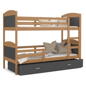 Detská poschodová posteľ so zásuvkou MATTEO - 160x80 cm - sivá / jelša