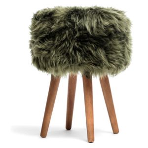 Stolička so zeleným sedákom z ovčej kožušiny Royal Dream, ⌀ 30 cm