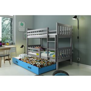 Poschodová posteľ s prístelkou CARINO 3 - 190x80cm - Grafitová - Modrá
