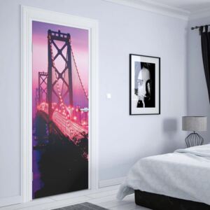 GLIX Fototapeta na dvere - Pink And Purple City Skyline Golden Gate Bridge