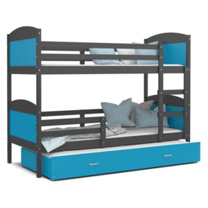 GL Poschodová posteľ Matúš 3 grafit s prístelkou Farba: Modrá, Rozmer: 190x80