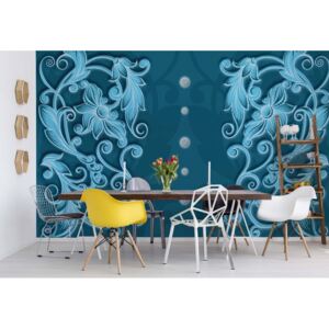 GLIX Fototapeta - Floral Design Blue Papírová tapeta - 368x254 cm