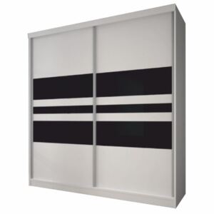 Tempo Kondela Skriňa s posuvnými dverami, biela/čierne sklo, 183x218, MULTI 11