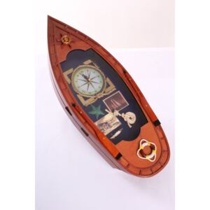Nástenný držiak na kľúče s hodinam - tvar lode (52cm)