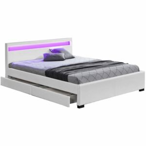 Tempo Kondela Manželská posteľ, RGB LED osvetlenie, biela ekokoža, 160x200, CLARETA