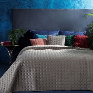Zamatový sivý prehoz na posteľ LILIAN s geometrickým vzorom 170x210 cm