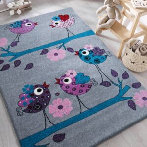 DY Detský sivý koberec Vtáčiky - rôzne rozmery Rozmer: 100 x 200 cm