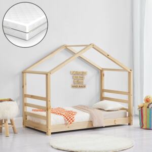 [en.casa] Detská posteľ domček AAKB-8695 borovica 70x140 cm s matracom a roštom