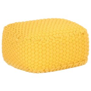 Ručne pletená taburetka horčicovo žltá 50x50x30 cm bavlnená