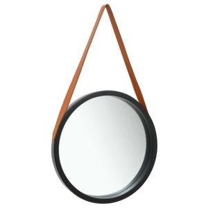 Nástenné zrkadlo s popruhom čierne 50 cm