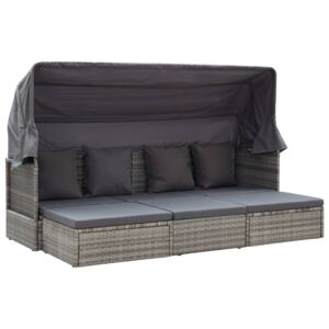 Záhradná posteľ+strieška, odtiene sivej 200x60x124cm, polyratan