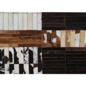 Tempo Kondela Luxusný kožený koberec, čierna/hnedá/biela, patchwork, 120x180, KOŽA typ 4