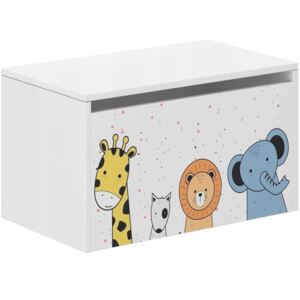 WOODEN TOYS Drevený box na hračky biely Zvieratká