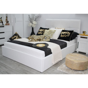 Čalouněná postel MARTIN + UP, 140x200, bílá ekokůže