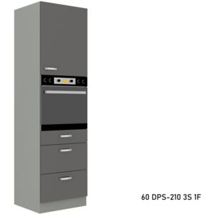 Expedo Kuchyňská skříňka vestavná vysoká kombinovaná GRISS 60 DPS-210 3S 1F, 60x210x57, šedá/šedá lesk