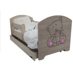 Detská posteľ Mačka ružová - farba Dub Sonoma + matrac gratis