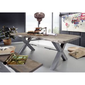 DARKNESS Jedálenský stôl 260x110 cm - strieborné nohy, sivá, akácia