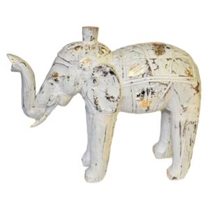 Soška Slon bielo zlatý (Ručne vyrezávaný drevený slon)