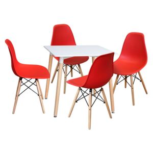 OVN jedálenský set IDN 4493 stôl biely+4 stoličky červené
