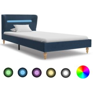 Rám postele s LED svetlom modrý látkový 90x200 cm