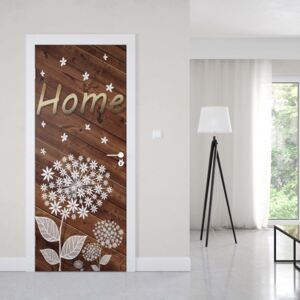 GLIX Fototapeta na dvere - Modern Flowers And Wood Planks "Sweet Home"